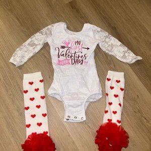 White Valentine's Day Bodysuit with Heart Leg Warmers